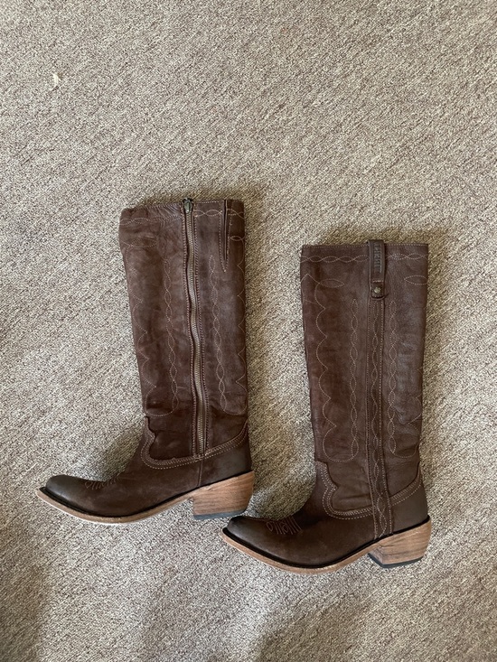 LIBERTY Black Shoes - LIBERTY Black Women's Dark Brown Suede Western Knee-High Boot